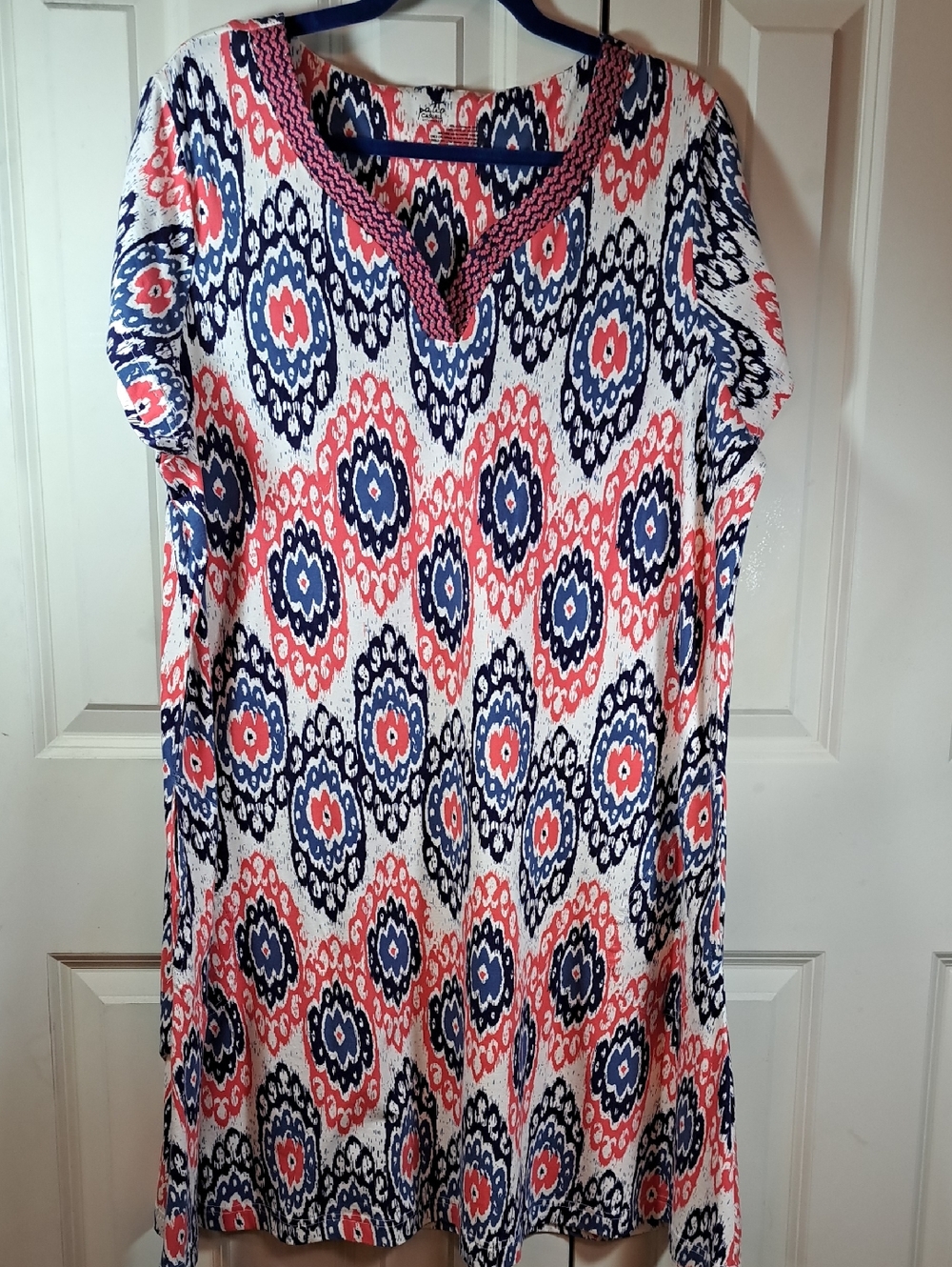 Patio Casuals Navy & Coral Printed Midi Dress with V-Neck